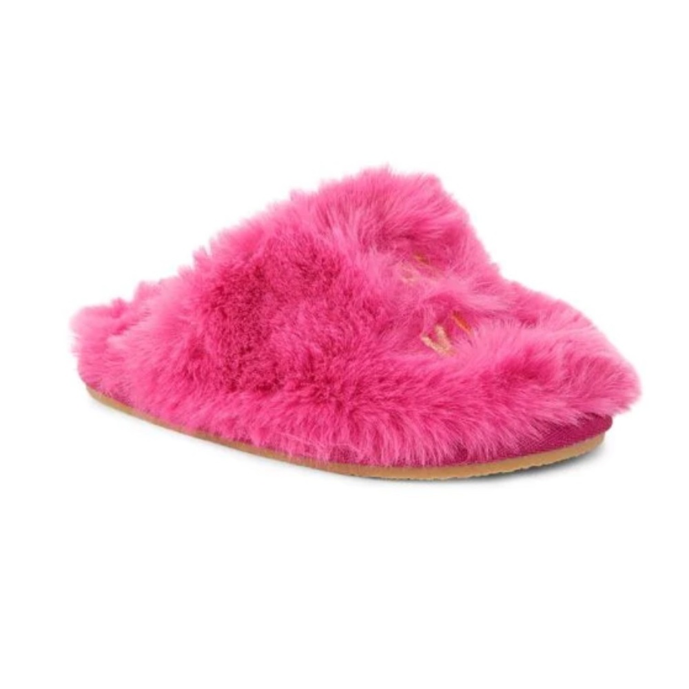NWT - UNDER ONE SKY Girl's Faux Fur Embroidered Mule Slippers